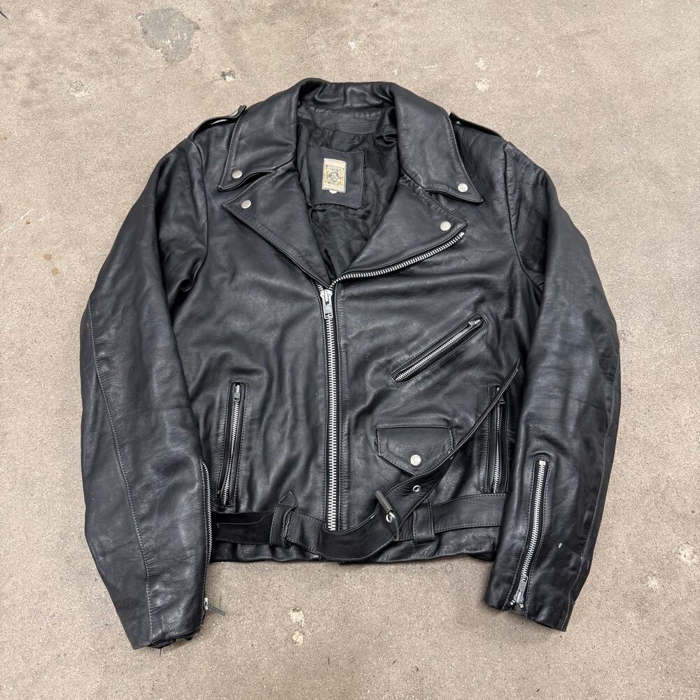 Vintage 80s Accent California Leather Moto Biker Zip Jacket Black Large(Tag XL)